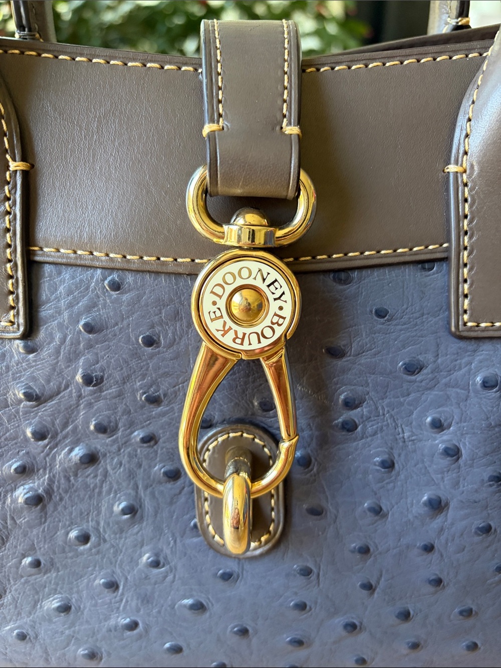 Rare Dooney & Bourke Navy and Gray Ostrich-Embossed Leather Satchel - Picture 2 of 4
